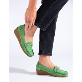 Women's suede wedge moccasins Shelovet green 2