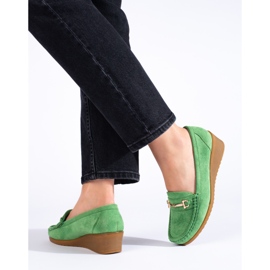 Women's suede wedge moccasins Shelovet green 1