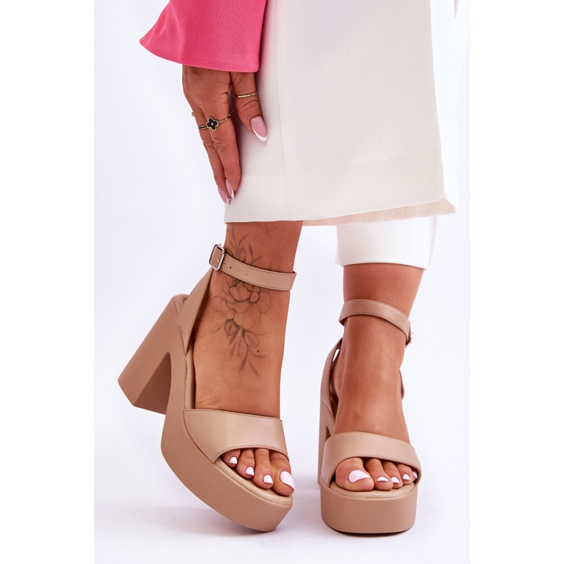 Fashionable Sandals On Massive Beige Karmine Heels 1