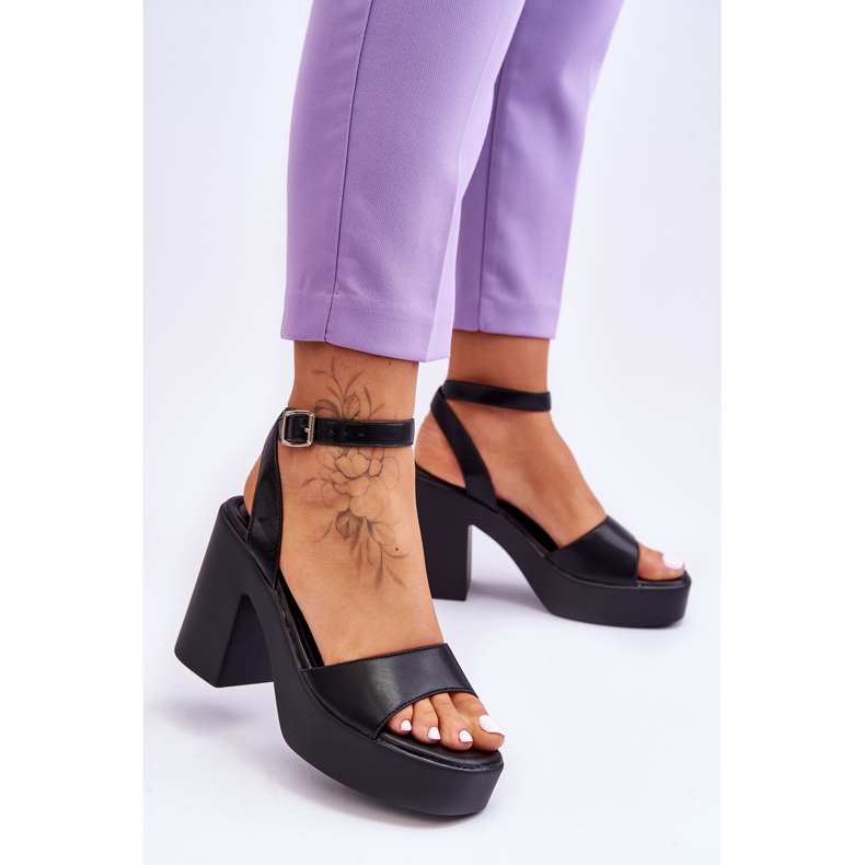 FS1 Fashionable Sandals On Massive Black Karmine Heels 2