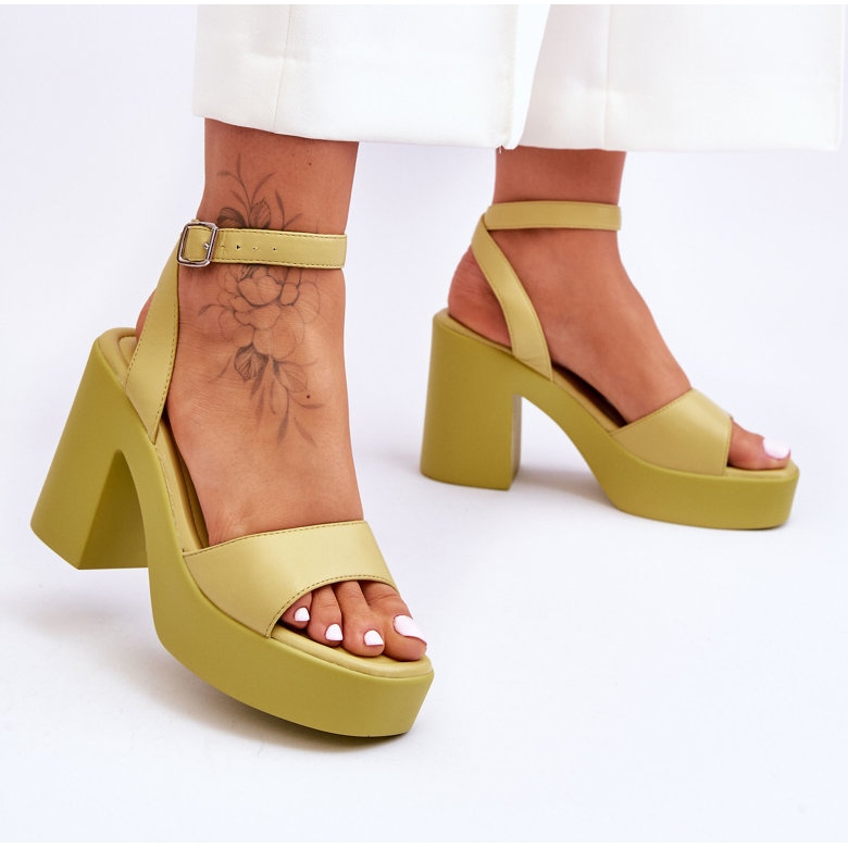 Fashionable Lime Karmine Sandals With Massive Heels green 2