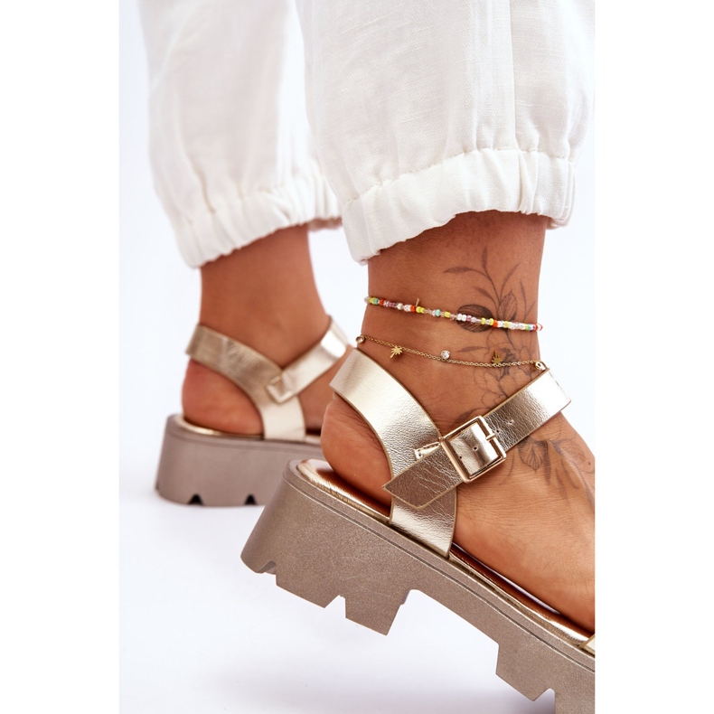 Women's Leather Sandals With Golden Emori Embellishment 2