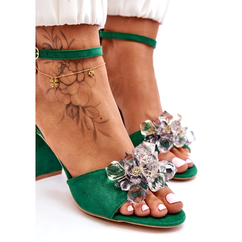 Seastar Elegant Sandals With Crystals On Cameron Green Heels 3