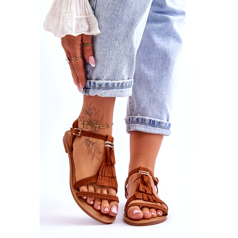 Women's Sandals Flat Suede Boho Brown Lucami 1