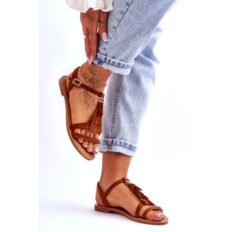 Women's Sandals Flat Suede Boho Brown Lucami 4