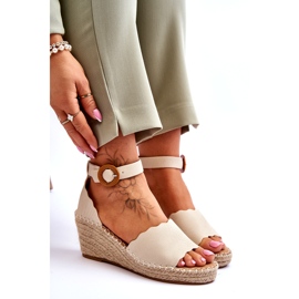 Evento Leather Wedge Sandals Comfort Shoe Beige Verola 6