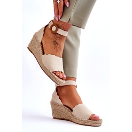 Evento Leather Wedge Sandals Comfort Shoe Beige Verola 2
