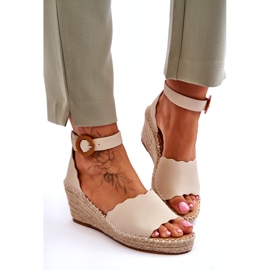 Evento Leather Wedge Sandals Comfort Shoe Beige Verola 3