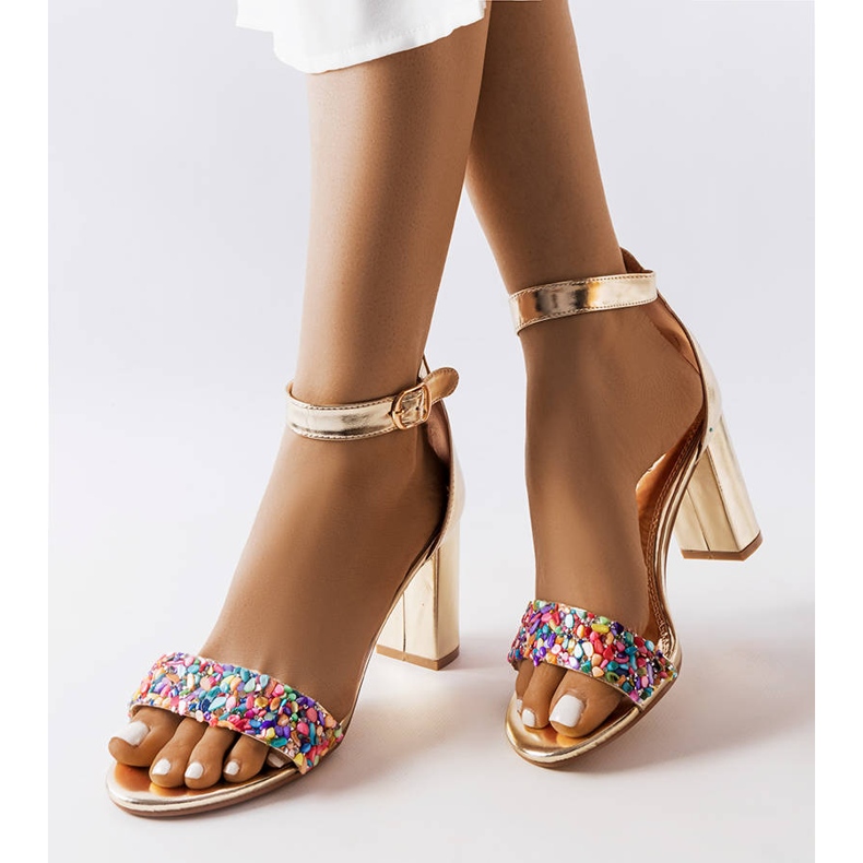 Inna Gold sandals decorated with Lobelia stones golden 1