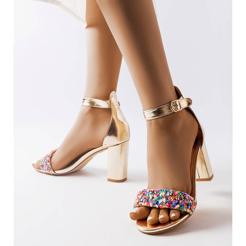 Inna Gold sandals decorated with Lobelia stones golden 2