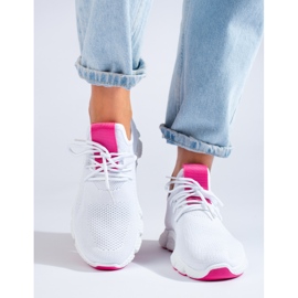 Shelovet white sneakers with a fuchsia insert 1