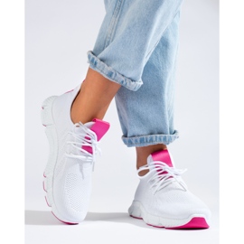 Shelovet white sneakers with a fuchsia insert 2