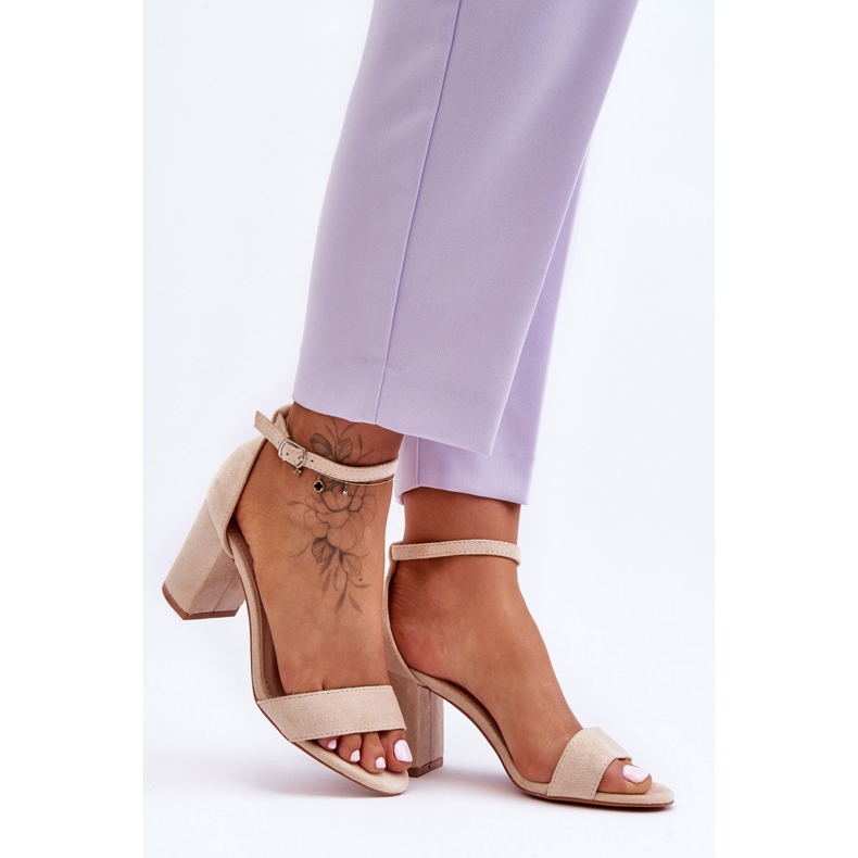 Suede Sandals On High Heels Beige Madame 1