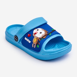 WJ1 Light Children's Slides Sandals With Animal Motif Blue Rico 1