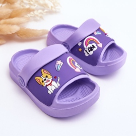 WJ1 Light Children's Flip Flops Sandals With A Dog Motif Violet Rico 2