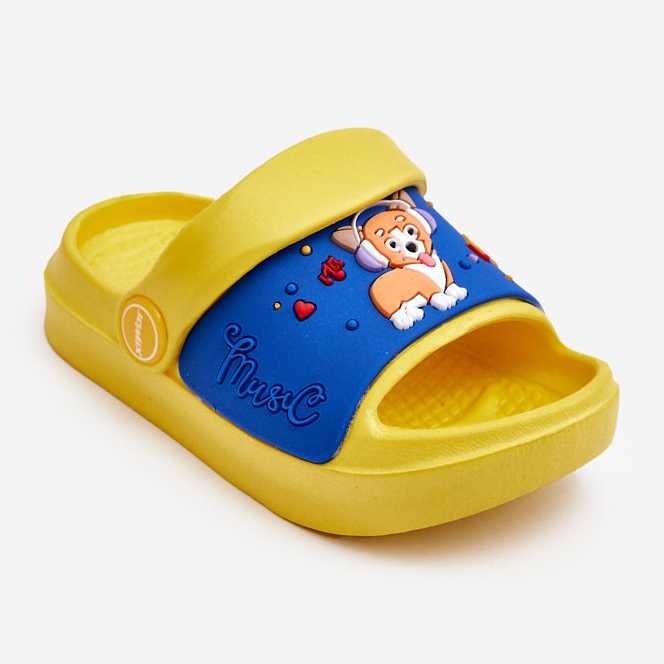 WJ1 Light Children's Flip Flops Sandals With Dog Motif Yellow Rico 1