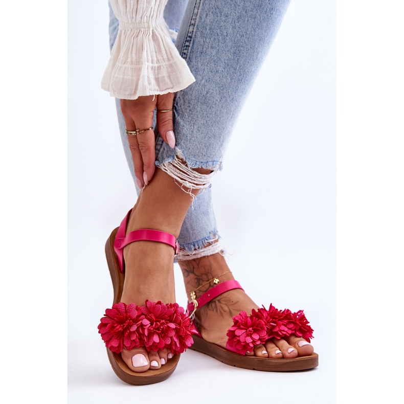 Women's Sandals With Fabric Flowers Fuchsia Fiori pink 2