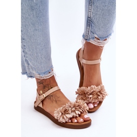 Women's Sandals With Fabric Flowers Beige Fiori 1