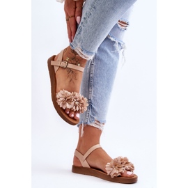 Women's Sandals With Fabric Flowers Beige Fiori 2