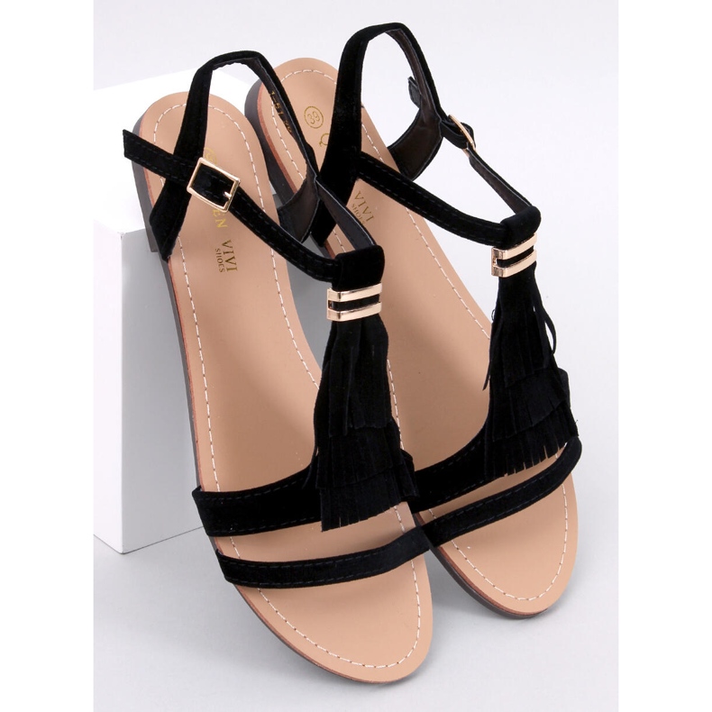 Corbin Black fringed sandals 1