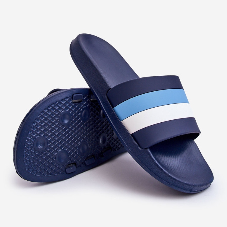 Men's Navy Blue Vision Striped Slippers 2 Men's Navy Blue Vision Striped Slippers 2