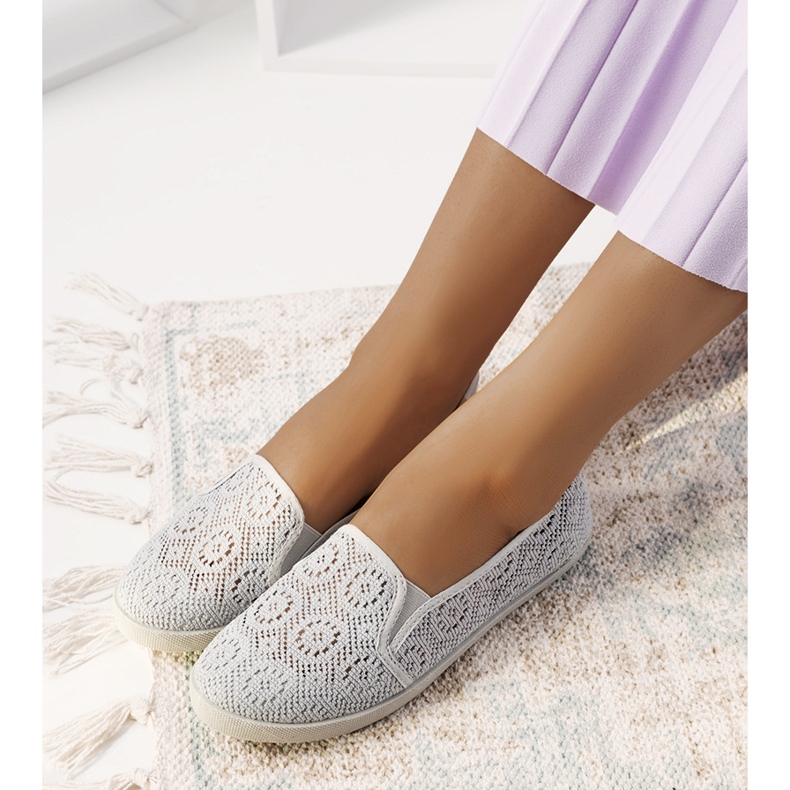 HJ1709 Gray Openwork Slip-On Sneakers grey 1