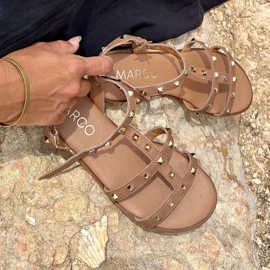 Marco Shoes Leather sandals with gold studs brown 1