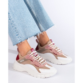Women's Big Star sneakers KK274055 beige white pink 1