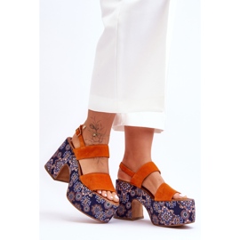 Maciejka Leather High Heels Sandals 06089-18 Orange 1
