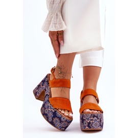 Maciejka Leather High Heels Sandals 06089-18 Orange 2