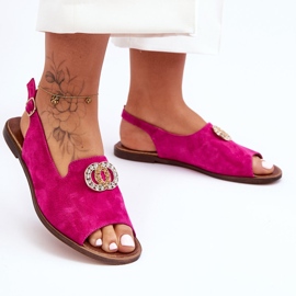 Suede Flat Sandals With Decoration Nicole 2744/067 Fuchsia pink 2