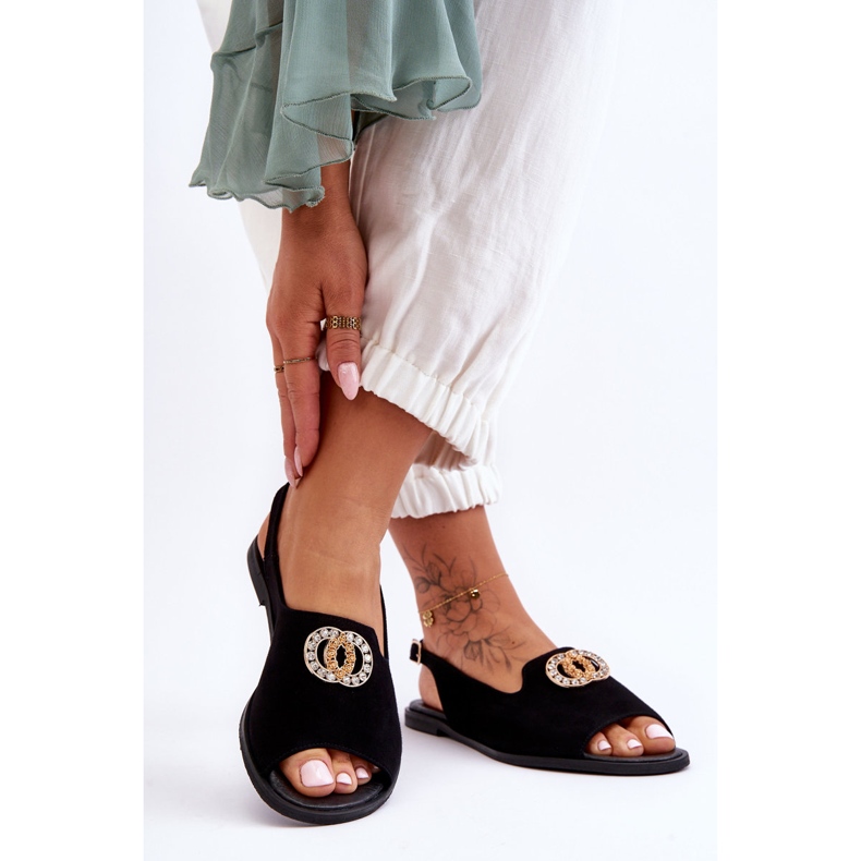Suede Flat Sandals With Decoration Nicole 2744/002 Black 2 Suede Flat Sandals With Decoration Nicole 2744/002 Black 2