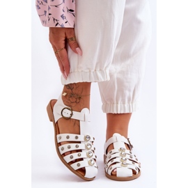 Women's Flat Sandals With Zircons White Ascot 1