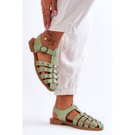 Women's Flat Sandals With Zircons Green Ascot 2