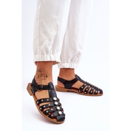 Women's Flat Sandals With Zircons Black Ascot 2