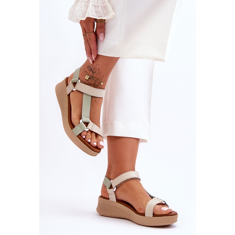 Leather Sandals Maciejka L5186-09 Green-Beige 2