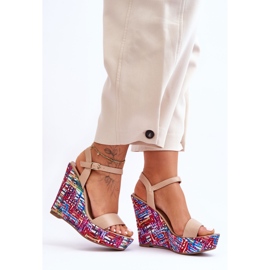 Women's Sandals On A Colorful Beige Malibu Wedge 2