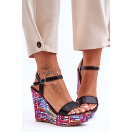Women's Sandals On A Colorful Wedge Black Malibu 1