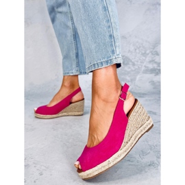 Nevil Fuchsia open toe wedge espadrilles pink 1