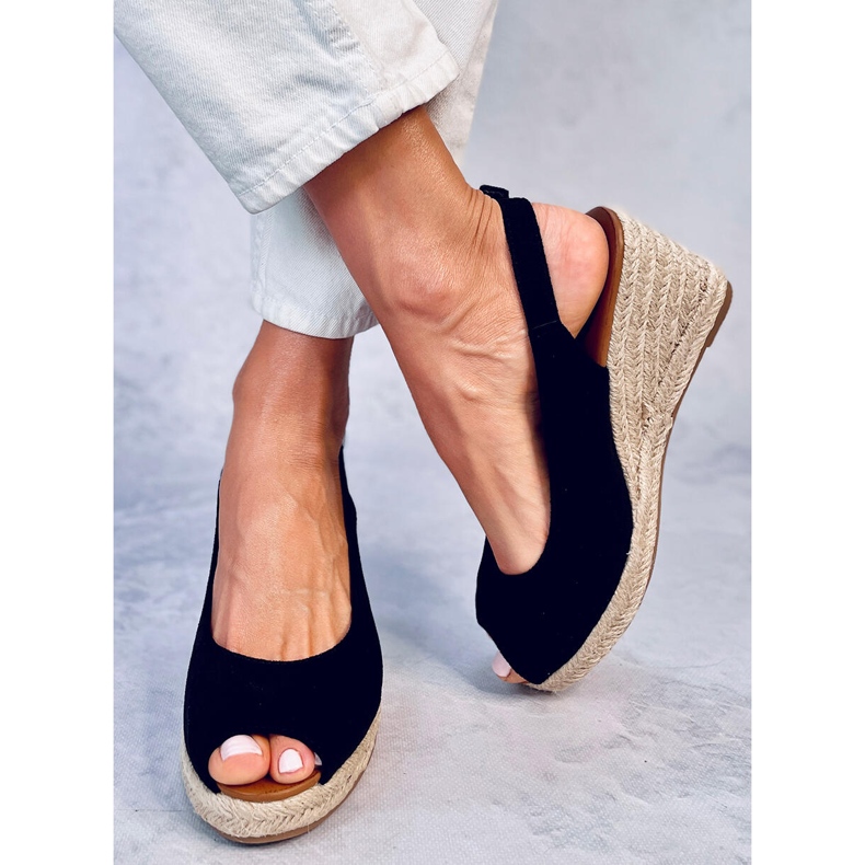 Nevil Black open toe wedge espadrilles 1