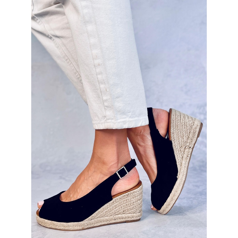 Nevil Black open toe wedge espadrilles 2