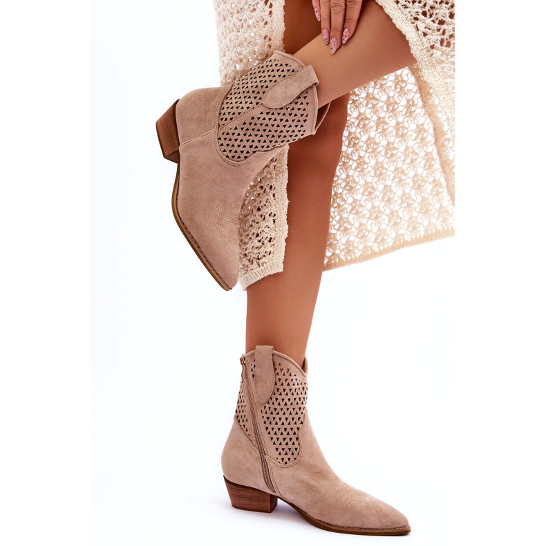 Women's Openwork Cowboy Boots Beige Reeds 1