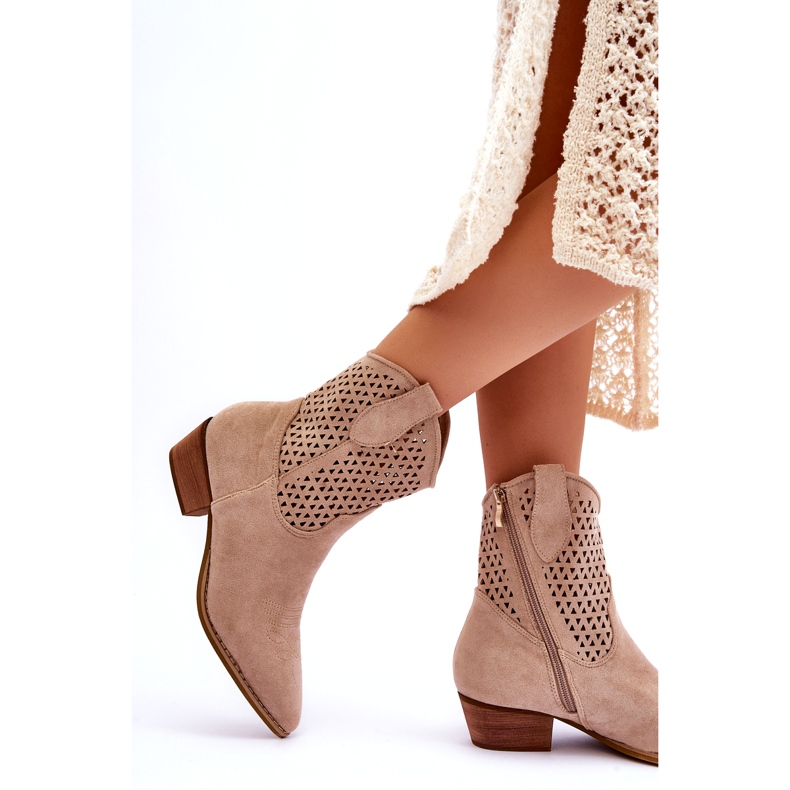 Women's Openwork Cowboy Boots Beige Reeds 2