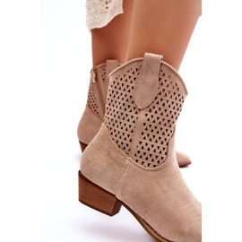 Women's Openwork Cowboy Boots Beige Reeds 3