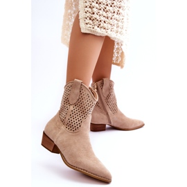 Women's Openwork Cowboy Boots Beige Reeds 4
