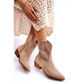 Women's Openwork Cowboy Boots Beige Reeds 5