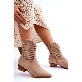 Women's Openwork Cowboy Boots Beige Reeds 6