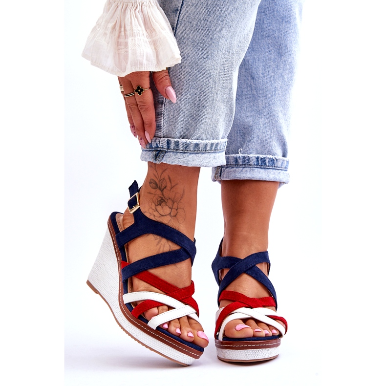 Seastar Wedge sandals with straps, navy blue multicolored 1