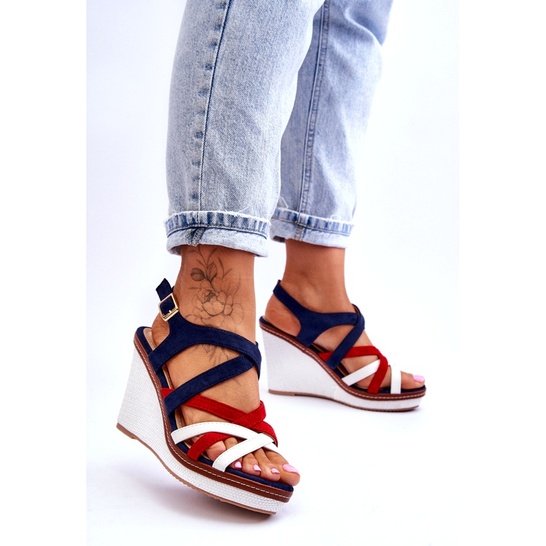 Seastar Wedge sandals with straps, navy blue multicolored 3