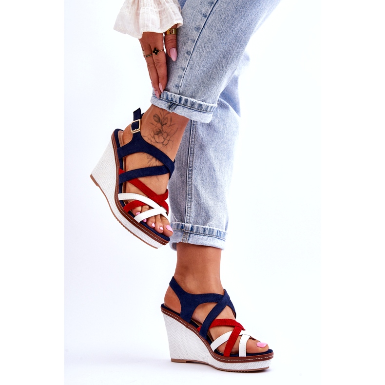 Seastar Wedge sandals with straps, navy blue multicolored 4